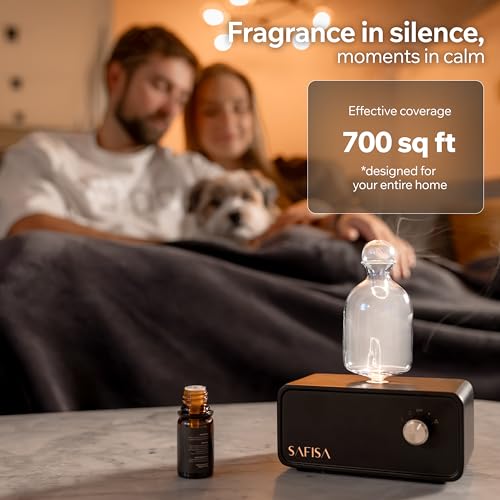 SAFISA Waterless Essential Oil Diffuser, Nebulizing Cold Air Scent Diffuser for Home, 700 Sq. Ft., Portable Glass Waterles...