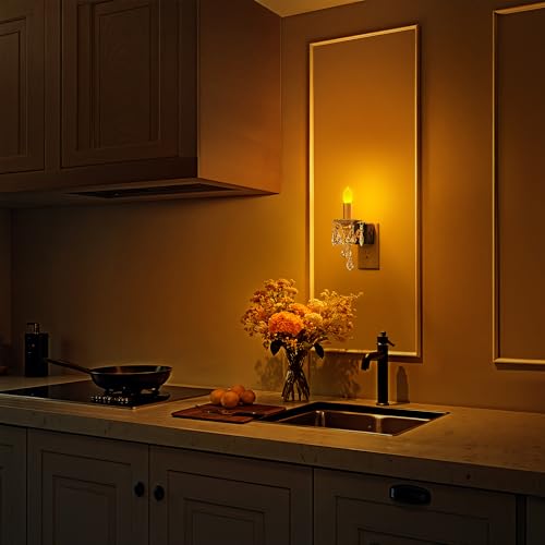 Briignite Candle Night Lights Plug into Wall, LED Amber Night Light with Dusk to Dawn Sensor, 0-100LM Dimmable, Decorative...