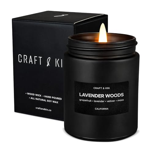 Craft & Kin Premium Lavender Woods Candle | Black Scented Candles for Men | Long Lasting with 45 Hour Burn Time, 7.6oz | S...