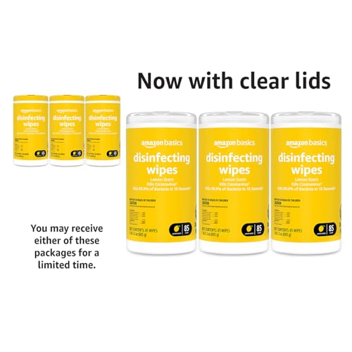 Amazon Basics Disinfecting Wipes, Lemon Scent, Sanitizes/Cleans/Disinfects/Deodorizes, 255 Count (3 Packs of 85)