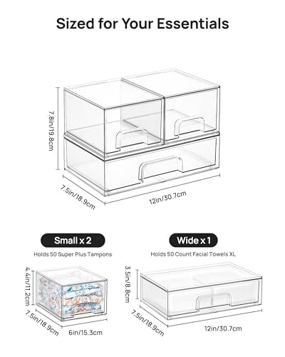 Vtopmart Stackable Storage Drawers Set of 3,Clear Plastic Organizer Bins for Makeup, Cosmetics, Beauty Supplies,Ideal for ...