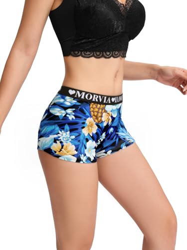 Morvia 6 Pack Gothic Halloween Print Boyshorts, High Waist Variety Underwear with Elastic Band, Skull Rose Stars Pattern