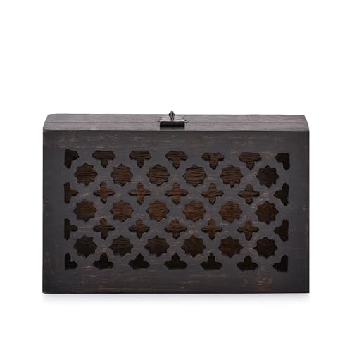 BHAVATU Mango Wood Decorative Wooden Box with Hinged Lid Ideal for Keepsakes, Trinkets, Jewelry and Other Stash (8" x 5" x...