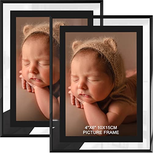 IZIDDO 4x6 Picture Frames Set of 2, Black Glass Photo Frame, Only for Tabletop Display, Gift Picture Frame, Horizontally o...