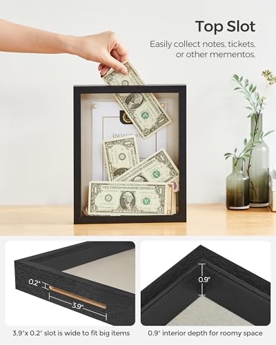 SONGMICS 8x10 Shadow Box Frame, Top Loading Display Case Frame , Glass Front with Top Slot and Push Pins, Linen Fabric Bac...