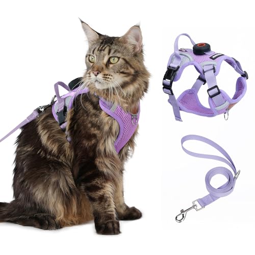 Cat Harness and Leash Set with AirTag Holder: Upgraded Escape Proof Vest with Lead for Small Dog Puppy Large Cat Walking，S...