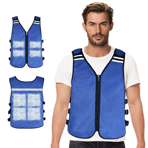 Cooling Vest for Men&Women, Reflective Ice Vest with 32 PCS Ice Packs, Cool Jacket for Hot Weather Summer Workout