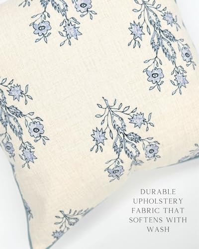 Jillien Harbor “The Mary” Blue and White Decorative Throw Pillow Cover – Floral Block Print Pillow Cover – Grandmillennial...