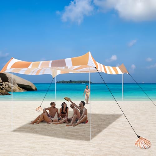 Beach Tent, UPF 50+ Beach Canopy Sun Shade, Portable 10×10 FT Large Pop-Up Beach Tent Sun Shelter with Sand Anchors, Groun...