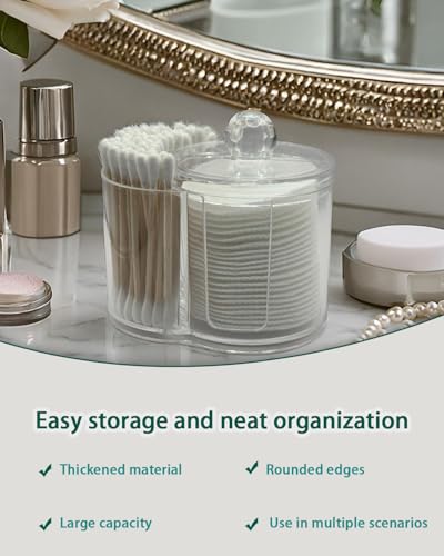 AkoSlale Clear Plastic 2-in-1 Cotton Swab Dispenser & Makeup Pad Holder - Shatterproof Bathroom Vanity Organizer Apothecar...