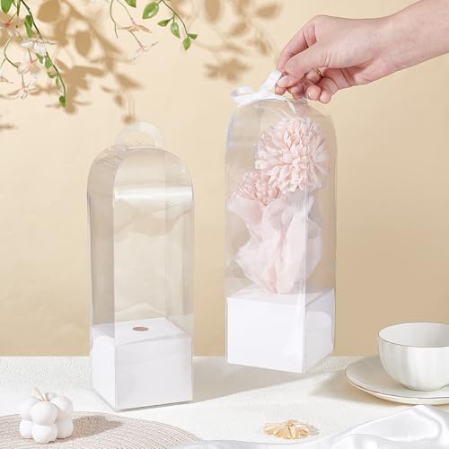 BENECREAT 12Pcs Single Rose Flower Box Empty Bag, Clear Flower Packing Boxes Flower Gift Boxes for Graduation Wedding Birt...