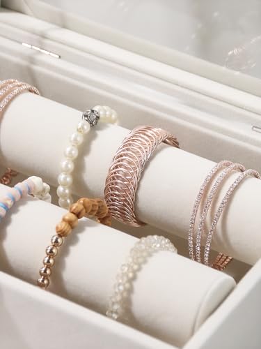 Kanwoder Bracelet Holder Organizer Box, Jewelry Storage Case with 2 Rods, Bangle Watch Display Tray for Women Girls (Beige)