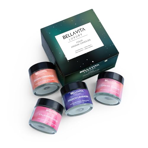 Bella Vita Organic Fall Decor Candles Set of 4 | Best Gift for Valentine's Day | Turkish Vanilla, French Lavender, Indian ...