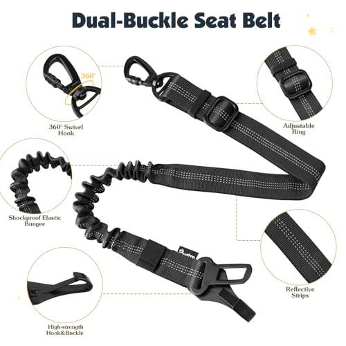 Pawaboo Dog Seat Belt Harness for Car, Dog Car Harness Seatbelt with Double Clips, Adjustable Breathable Pet Vest & Dogs S...