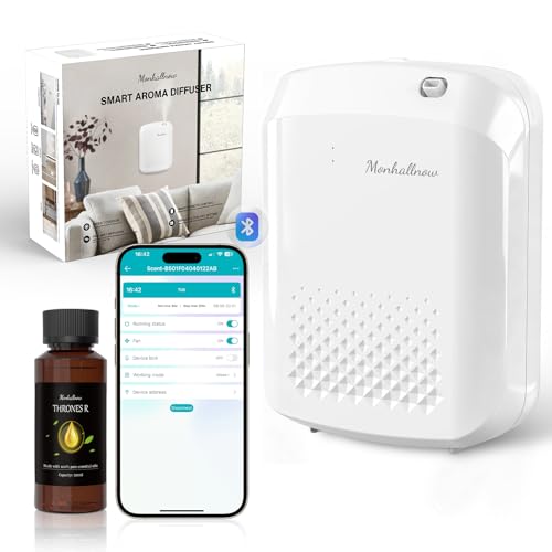 Waterless Essential Oil Diffuser, 2500 Sq Ft Coverage, Bluetooth App Control, No-Noise Wall Mounted Cold Air Scent Machin...