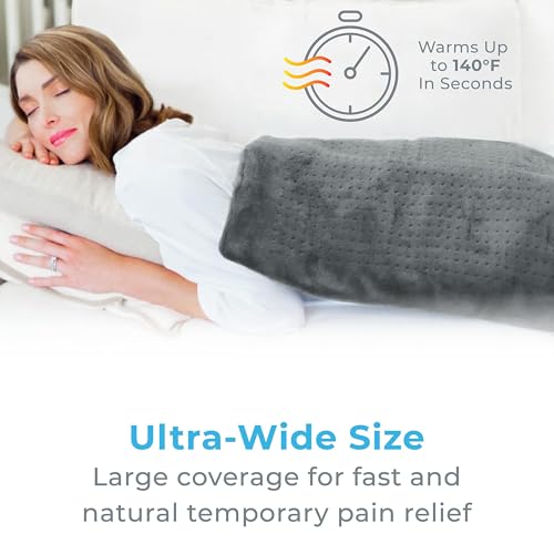 Pure Enrichment PureRelief Ultra-Wide Microplush Heating Pad - 20” x 24” XXL Size & 6 Heat Settings for Temporary Neck, Sh...