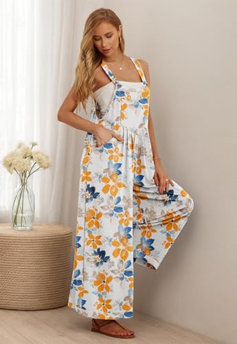 IWOLLENCE Women's Summer Jumpsuits Boho Wide Leg Overalls Casual Loose Rompers with Pockets 2026
