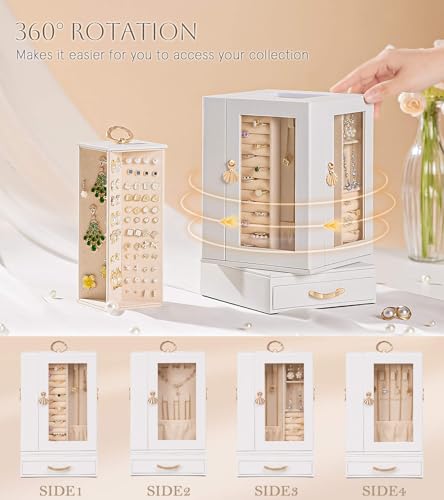 Enthralite Jewelry Box large for Dresser: Women Necklace Ring Storage Organizer with Compartments - Elegant Earring Holder...