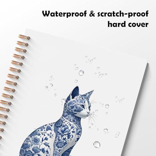 ROXMART Vintage Blue Chinoiserie Cat Spiral Notebook, Cat Lovers Mom Lady Gifts Journal, Blue and White Porcelain Floral K...