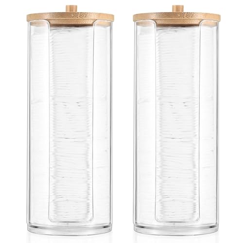 AIMIXUN 2 Pcs Cotton Round Holder, Cotton Pad Holder with Bamboo Lids, Makeup Storage Cotton Pad Dispenser Bathroom Canist...