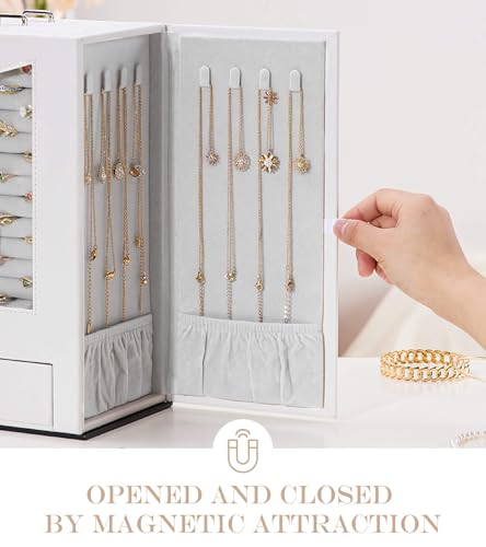 Homde Jewelry Organizer with Transparent Window Necklace Hooks Gift for Women Jewelry Box Display Case for Necklaces Rings...