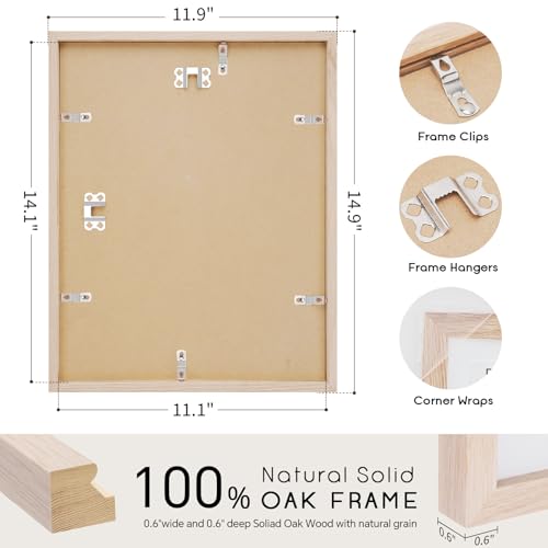 puthiac 11x14 Solid Oak Wood Picture Frame, Fits 8x10 with Mat or 11x14 Without Mat, Wall Display Only, Vertical or Horizo...