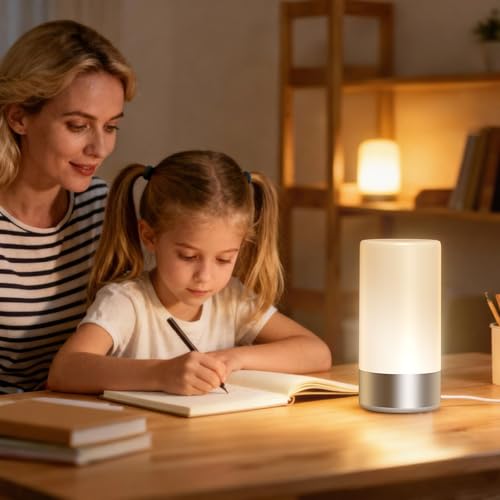 Famigreta Table Lamp, Bedside Touch Control Lamp for Bedroom 3 Level Dimmable Warm White Lights with 256 RGB Color Mode Mo...