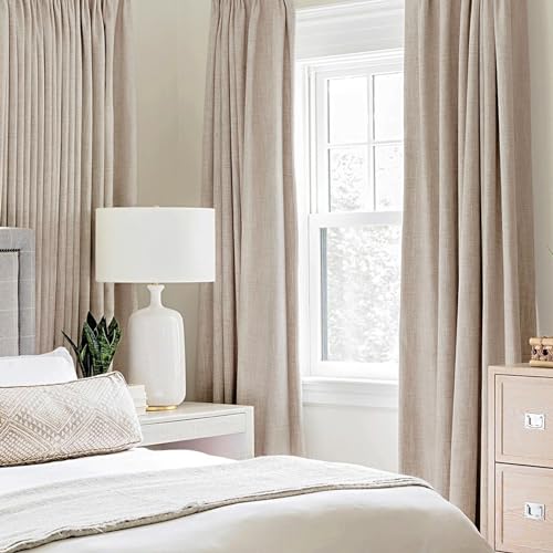 MIULEE 100% Blackout Linen Textured Curtains for Bedroom Solid Thermal Insulated Natural Beige Grommet Room Darkening Curt...