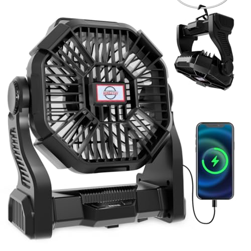 Eloslos Portable Rechargeable Camping Fan for Tent, LED Lantern, 270 Rotation, 36 Hours 10-Inch Quiet Personal USB Cooling...