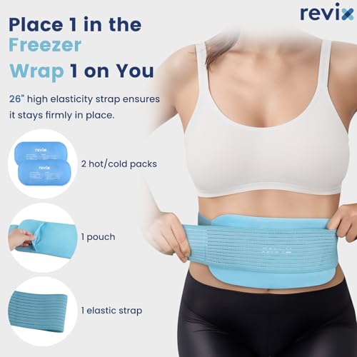 REVIX Ice Packs for Injuries Reusable, 2 Packs Hot and Cold Pack with Adjustable Strap, Flexible Ice Wraps for Joints and ...