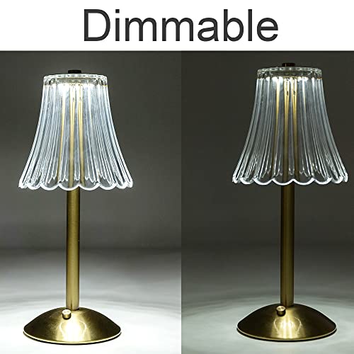 HEQET Cordless Table Lamps for Home,Table,Dining Room, Gold Rechargeable Lamps, USB Charge 12'' Tall LED Brass Portable Ou...