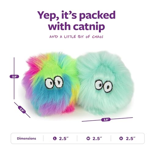 SmartyKat (2 Count) Fuzzy Friends Plush Catnip Ball Cat Toys - Rainbow/Turquoise, 2 Count