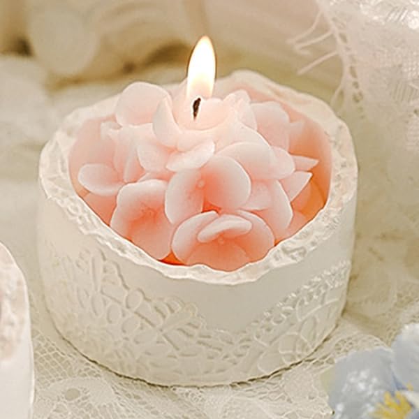 Pink Hydrangea Flower Scented Candle - Decorative Lace Cup Candle, Romantic Floral Candle Gift, Home Fragrance Decor, Moth...