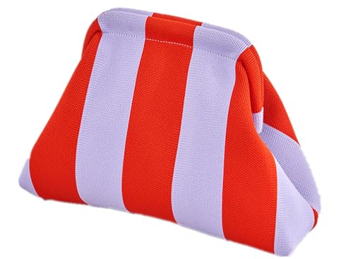 DIHKLCIO Clutch Purses for Women 2026 Summer Beach Woven Crochet Bag Dumpling Striped Ruched Cloud Purse Evening Handbag