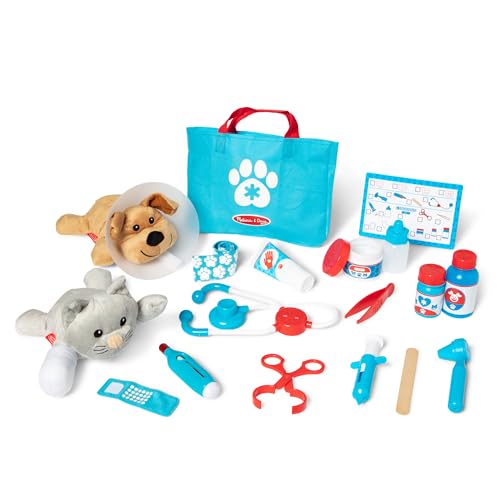 Melissa & Doug Examine and Treat Pet Vet Play Set, 24-Piece Animal Doctor Playset with Dog & Cat Plushies, Pet Doctor Kit...