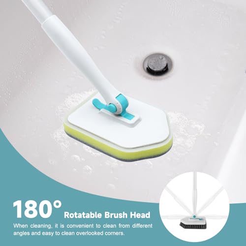 nacena Shower Scrubber with Long Handle, 3 in 1 Tile Tub Scrubber Brush with 3 Detachable Cleaning Heads Adjustable Handle...