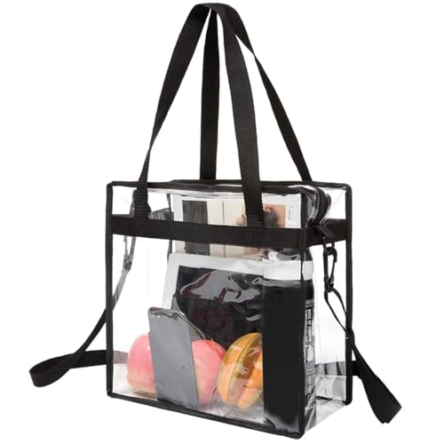BAGAIL Clear Bags 12x6x12 Stadium Approved Clear Tote Bag with Zipper Closure Crossbody Shoulder Bag with Adjustable Strap