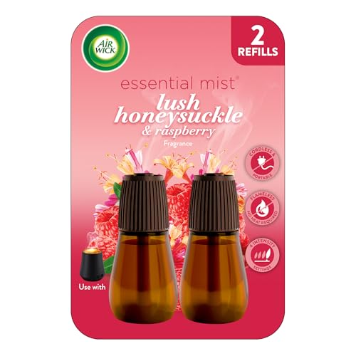 Air Wick Essential Mist Refill, 2 ct, Lush Honeysuckle & Raspberry, Essential Oils Diffuser, Air Freshener