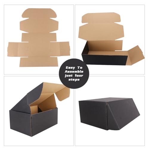 JIUZHOUXIN Shipping Boxes,9"x6"x4" Black Corrugated Cardboard Boxes, Which is Anti-Impact Come with Exquisite Sealing Labe...