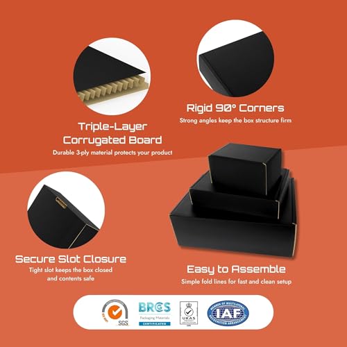 Corrugated Shipping Box Mailers, Black Folding Mailer Boxes for E-commerce Orders, Easy Assemble Shipping Cartons, small b...