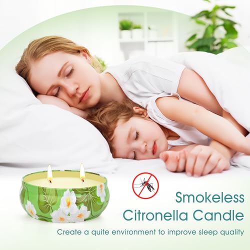 Citronella Candles Outdoor, 4 Pack Soy Wax Lemongrass Candles, Decorative Jar Scented Candle for Patio Garden Backyard Cam...
