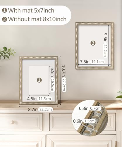 SUMGAR 8x10 Picture Frame Boho 5x7 Photo Frame with Mat Farmhouse White Wood Shabby Chic Wall Mounted Display for Birthday...