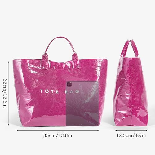Lushandy PVC Tote Bag Women's Plastic Tote Purse Large Letters Print Hobo Handbag for Work, Beach, Gift