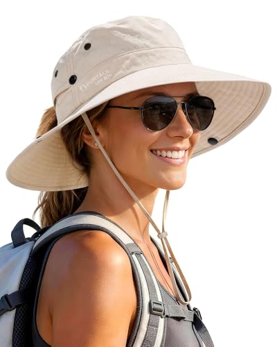 FURTALK Sun Hats for Women with Ponytail Hole Wide Brim Beach Bucket Hat UPF 50+ Fishing Hiking Outdoor Hats