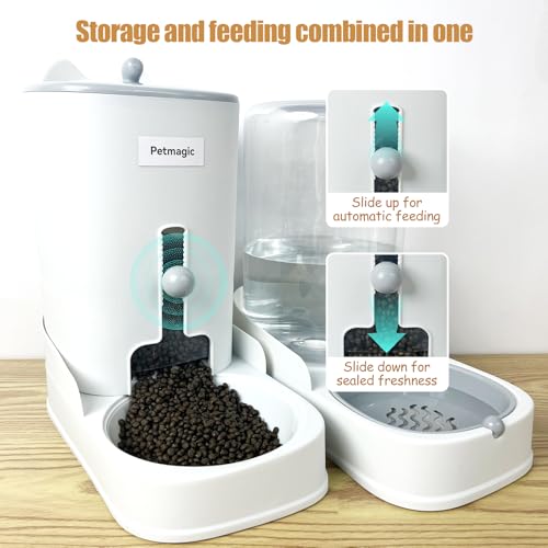 Gravity cat Feeder by Petmagic is a 3.6L Large-Capacity cat Food and Water Bowl Set. This Two-piece Set is Suitable for pe...