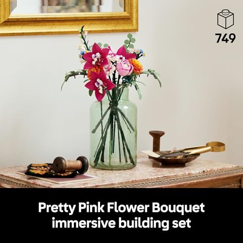 LEGO Botanicals Pretty Pink Flower Bouquet Building Set for Adults - Gifts for Mothers Day - Artificial Flowers for Decor ...