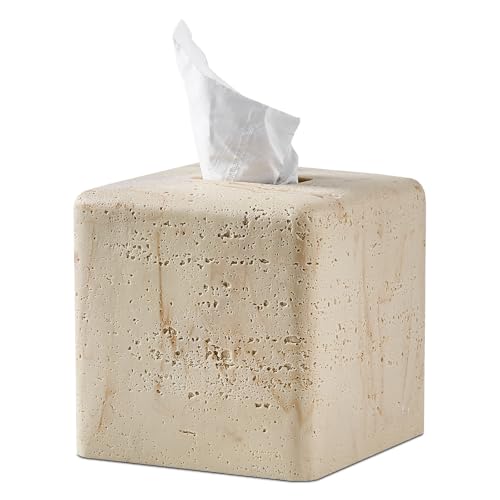 Natural Travertine Textures Tissue Box Cover Square for Home Decor,Resin Heavy Tissue Box Holder for Bathroom Countertop,T...