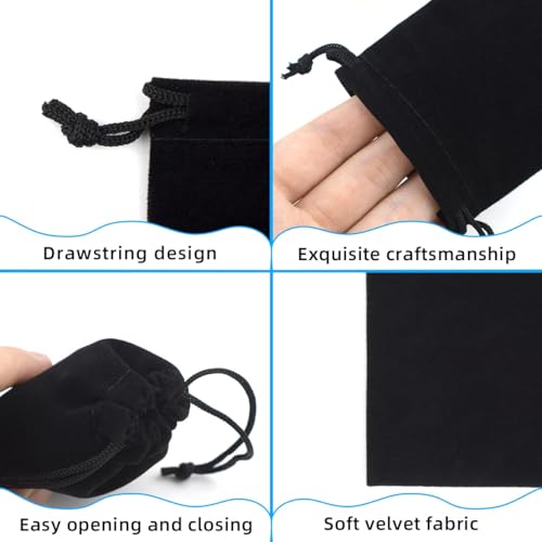 10 Pieces Velvet Drawstring Jewelry Pouches - Gift Bags for Wedding Party Favors, Candy, Christmas - Small Cloth Bags (Black)