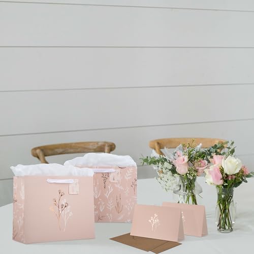 Beautiful Gift Bags Set of 2 - Large 13" Bags with Handles incl. Matching Tissue Paper, Cards & Stickers - Reusable and Pe...