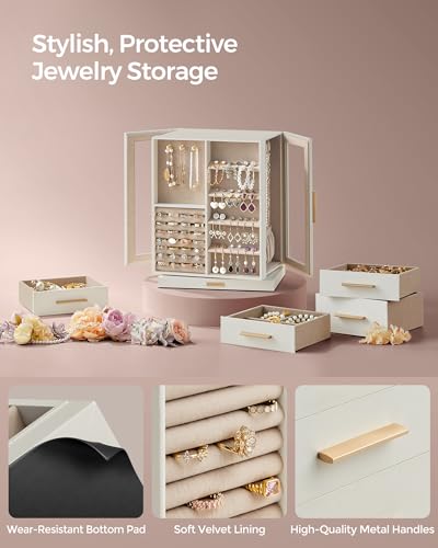 SONGMICS Jewelry Box 360° Rotating, Jewelry Storage Case with 5 Drawers, Jewelry Organizer, Glass Window, Spacious, Vertic...